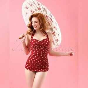 Jantzen size 6 vintage inspired Red Polka Dot Halter Swimsuit, beach